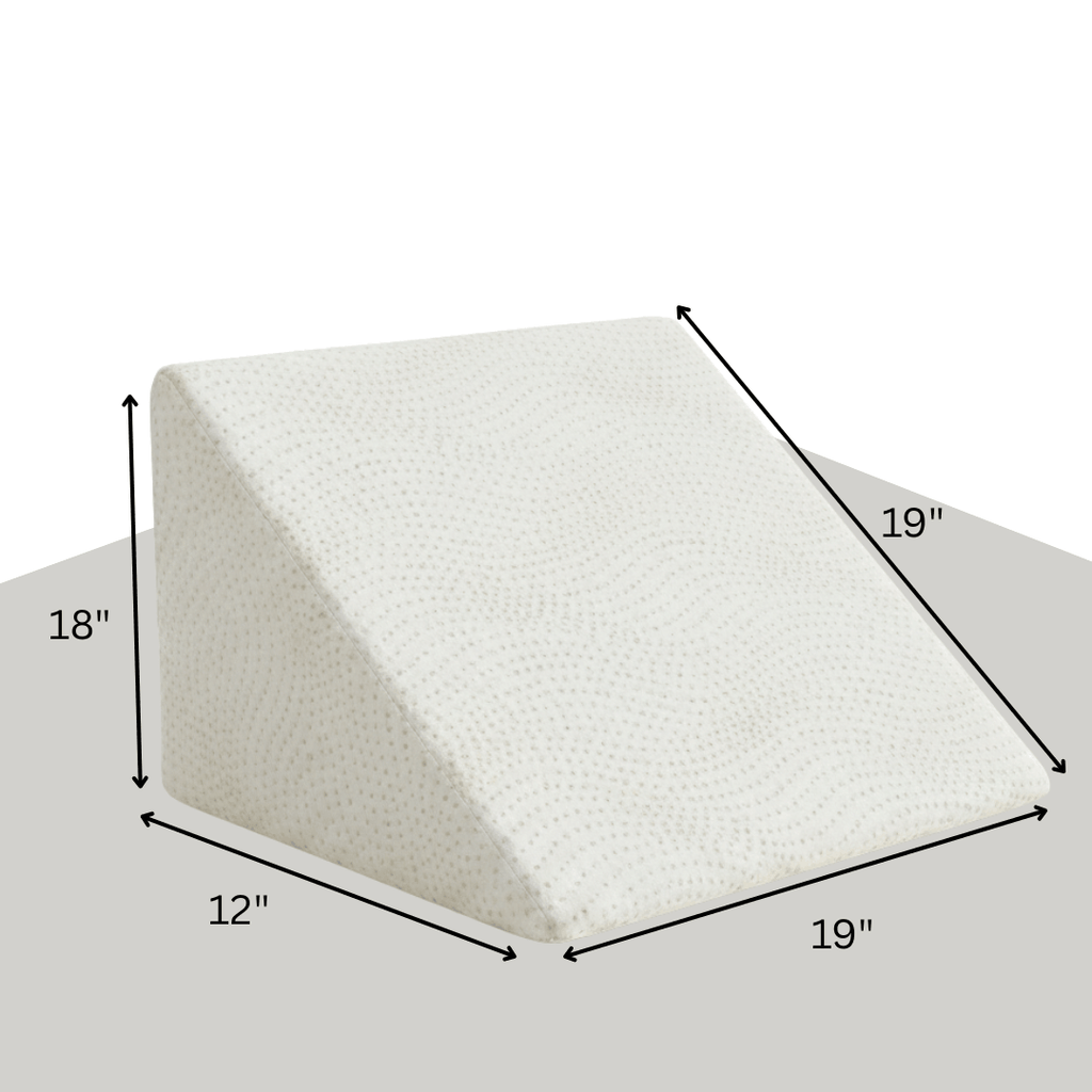 Cushion wedge with dimensions labeled on a white background