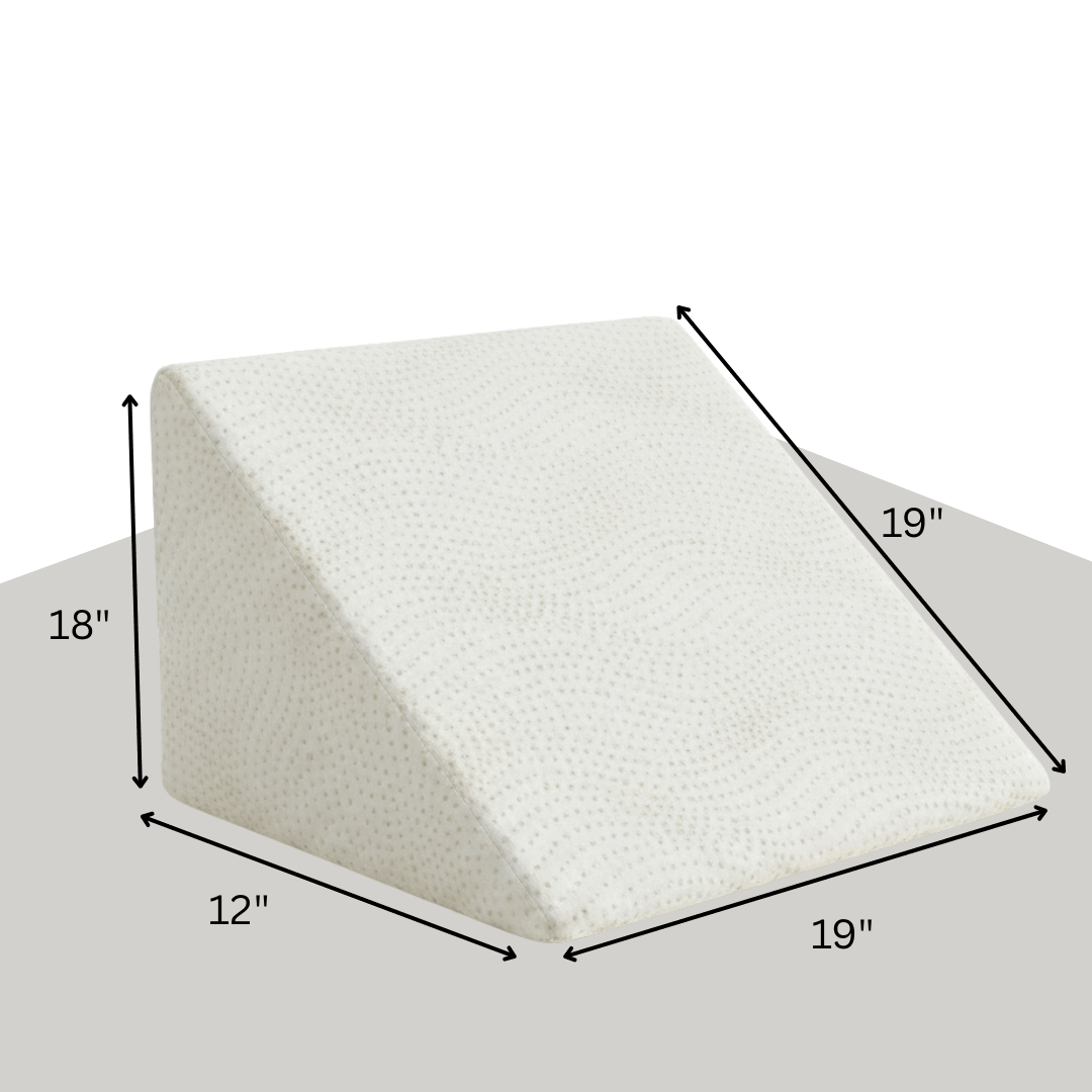 Cushion wedge with dimensions labeled on a white background